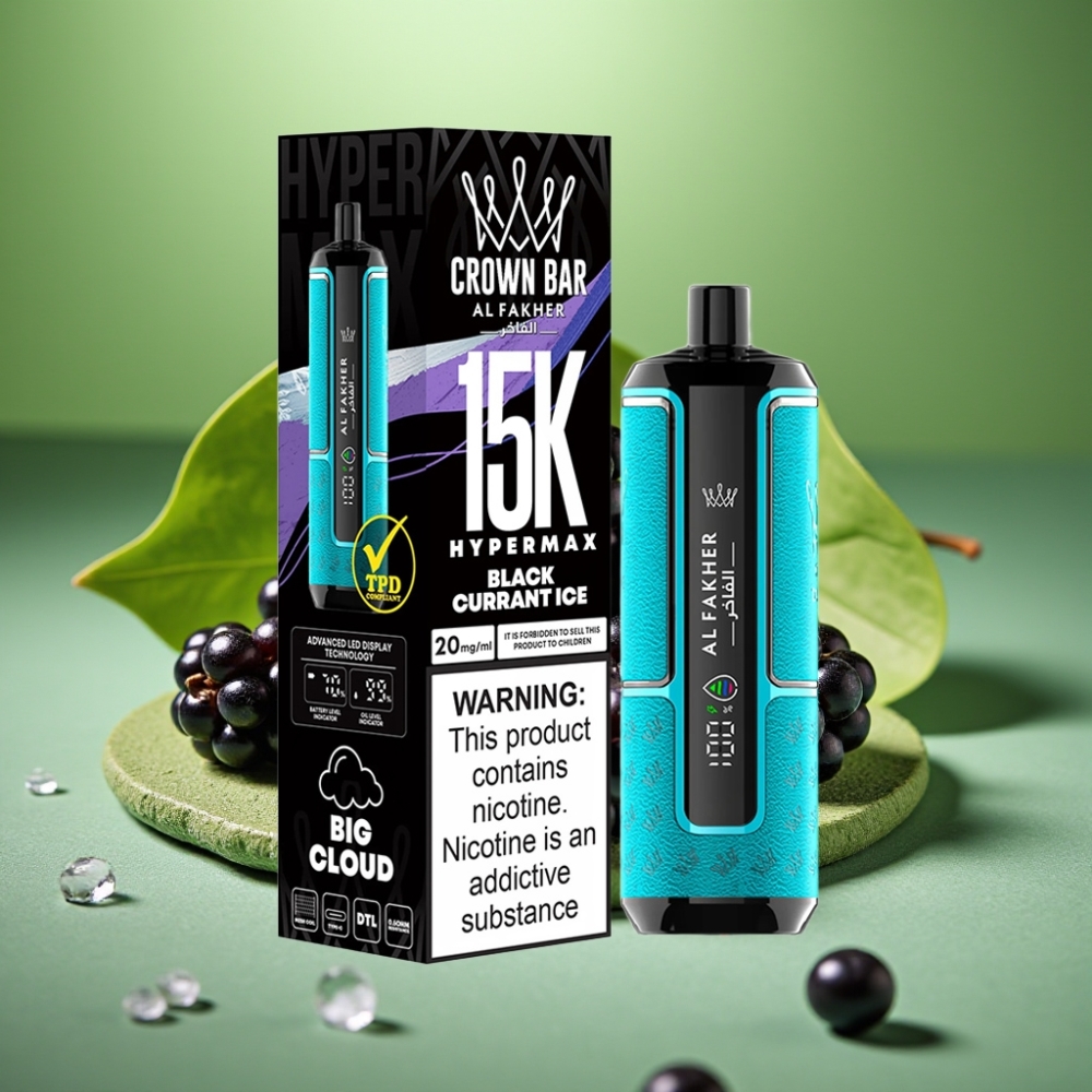 Al Fakher Crown Bar 15K 22ml Hypermax Desechable Vape Kit Grosella Negra Hielo