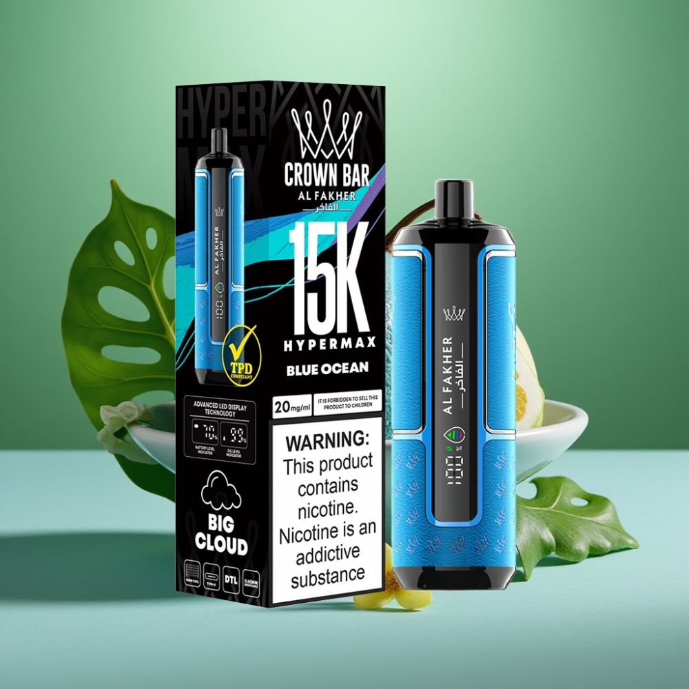 Al Fakher Crown Bar 15K Hypermax Desechable Vape Kit – 22ml, Océano Azul