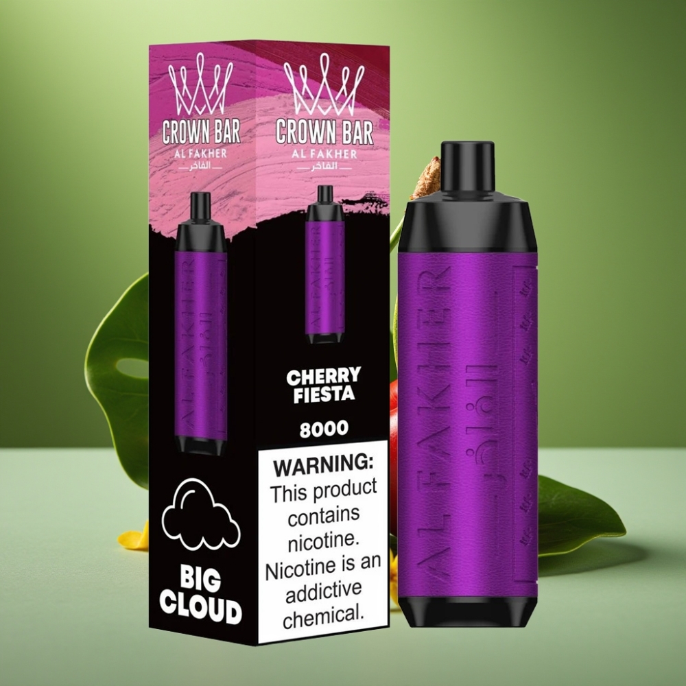 Al Fakher Crown Bar 8000 Crystal Desechable USB-C Cherry Fiesta