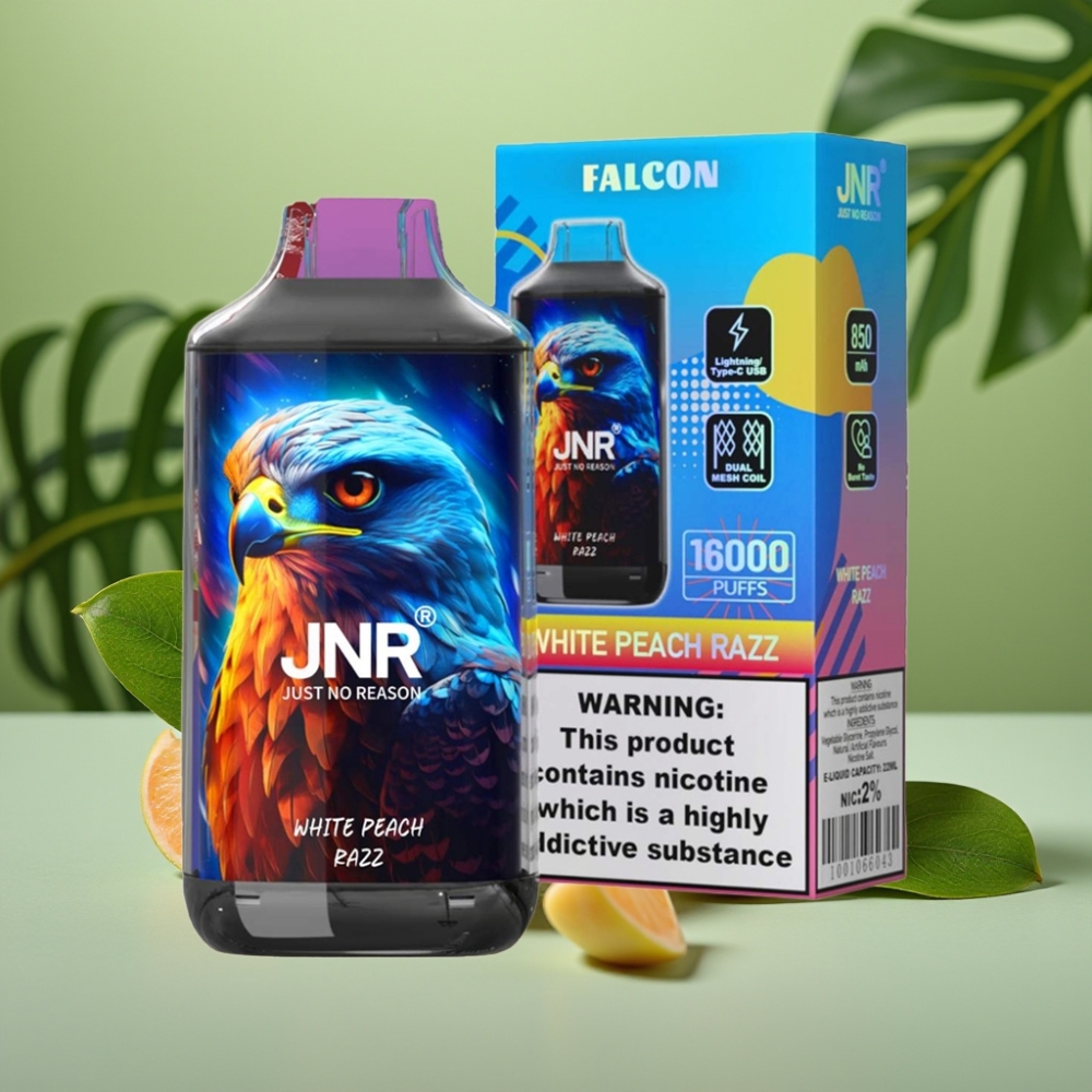 JNR Falcon 16000 Puffs Durazno Blanco Razz Dual Mesh Coil