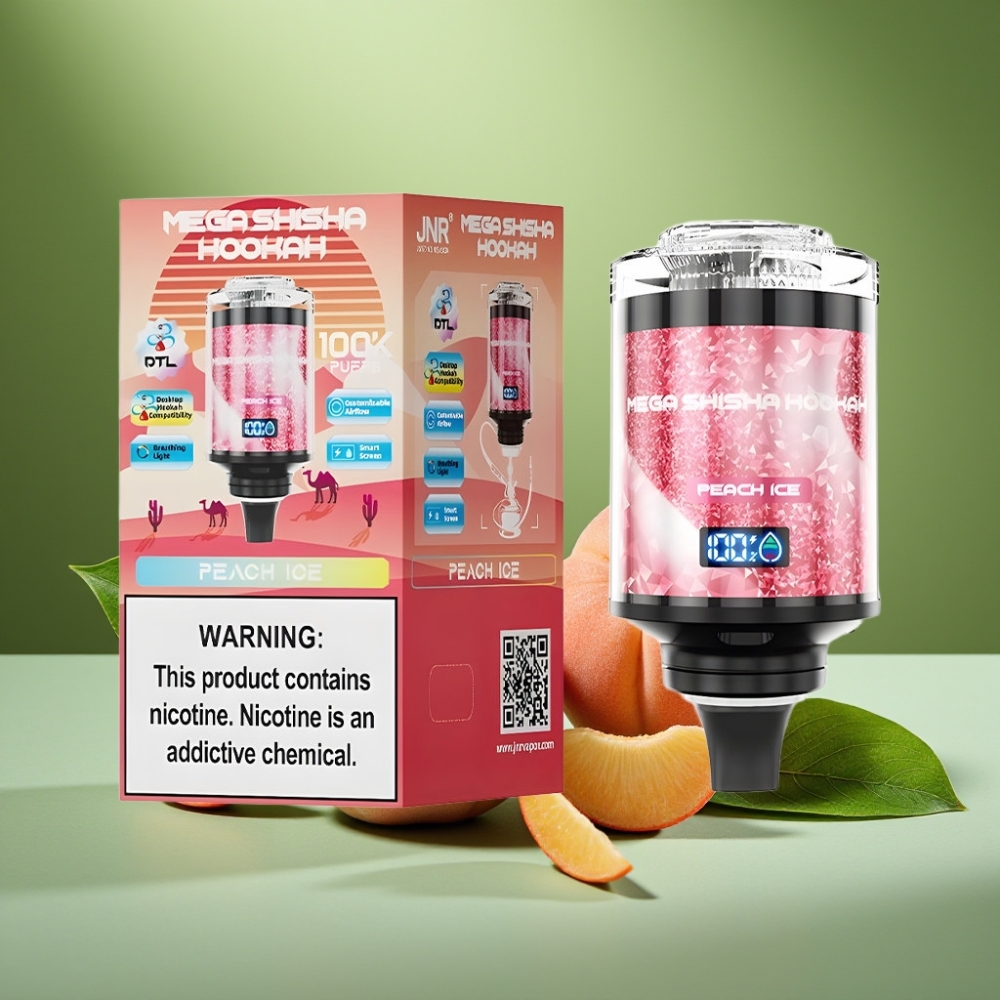 JNR Mega Shisha Hookah 100K Duración y Tipo-C Carga Rápida Melocotón Hielo