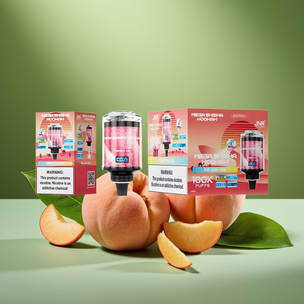 JNR Mega Shisha Hookah 100K Duración y Tipo-C Carga Rápida Melocotón Hielo