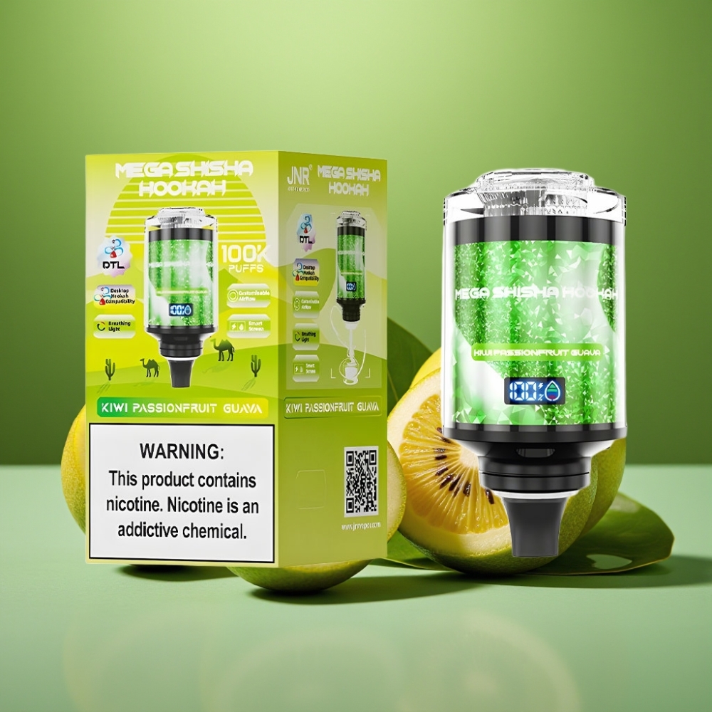 JNR Mega Shisha Hookah 100K Kiwi Maracuyá Guayaba Pantalla Inteligente