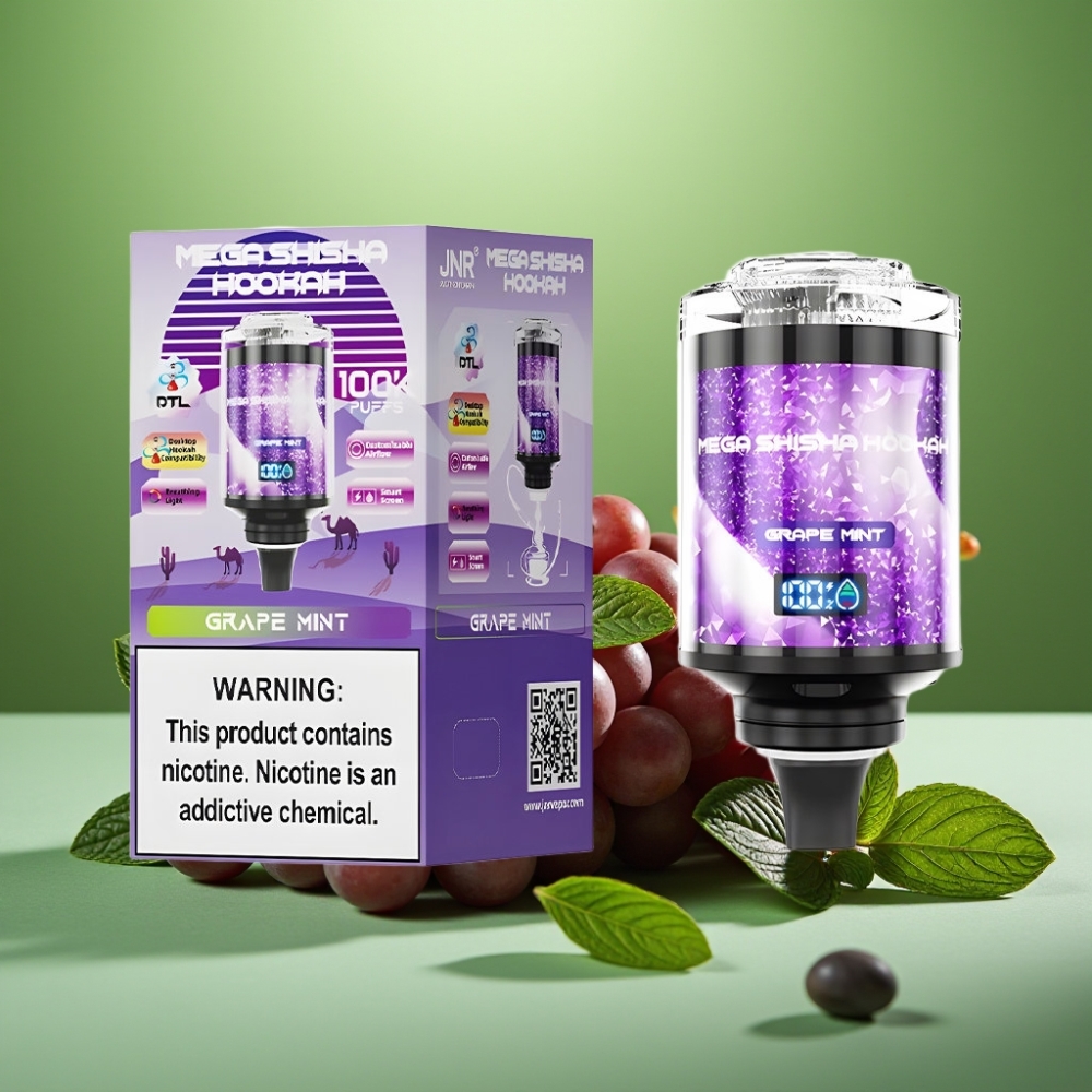 JNR Mega Shisha Hookah 100K Uva Menta 60ml Pantalla Inteligente