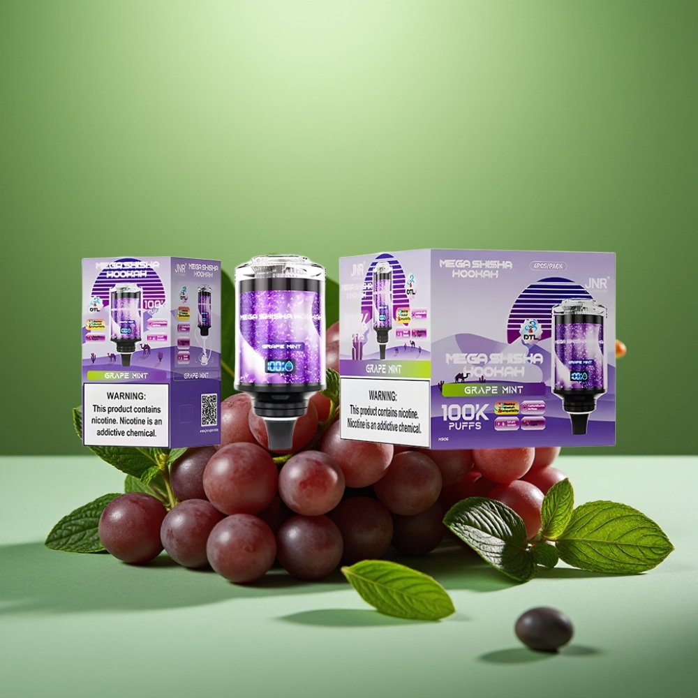 JNR Mega Shisha Hookah 100K Uva Menta 60ml Pantalla Inteligente