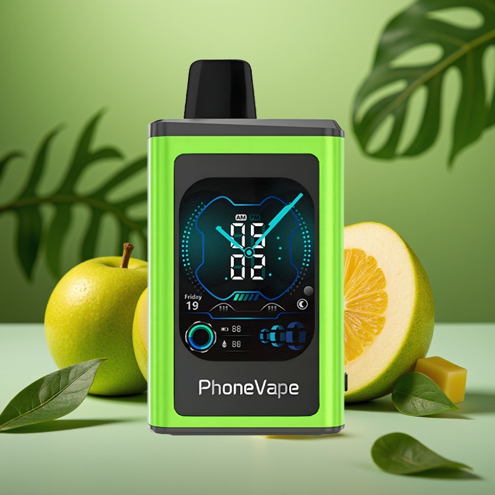 JNR PhoneVape 30000 puffs Turbo Manzana Ácida Helada Pantalla Completa