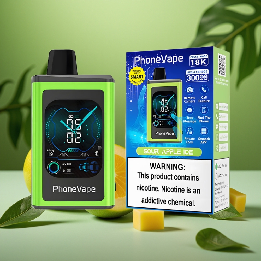 JNR PhoneVape 30000 puffs Turbo Manzana Ácida Helada Pantalla Completa