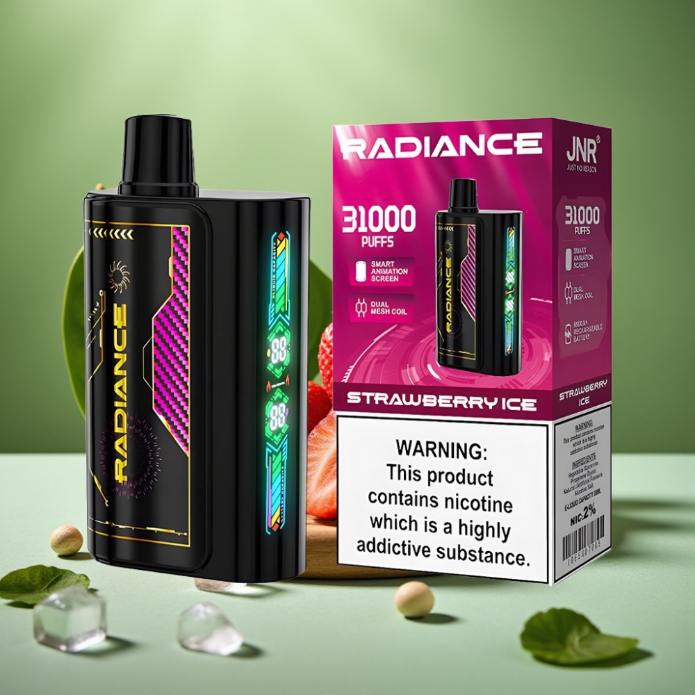 JNR Radiance 31000 Puffs Pantalla Animada FRESA HIELO vape distributor Mexico