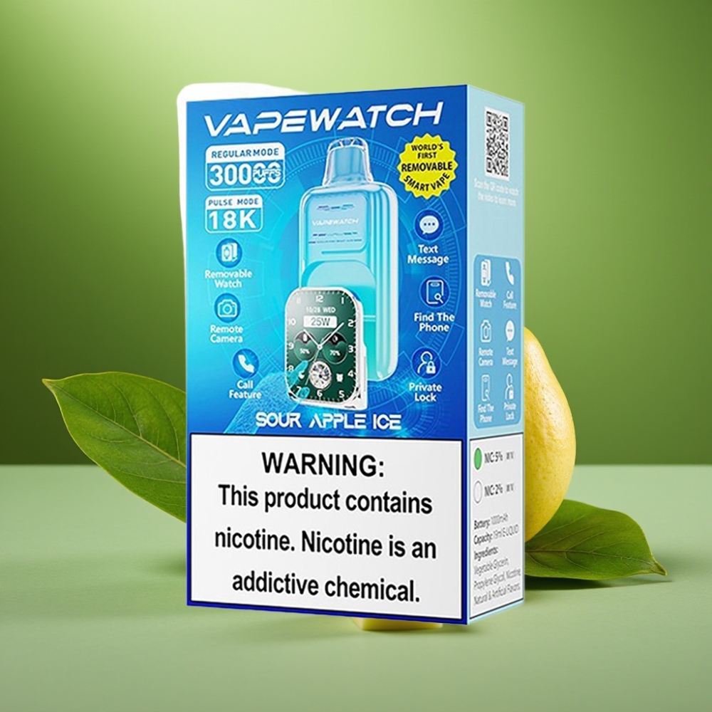 JNR VapeWatch 30000 Puffs Manzana Ácida Helada Tipo-C Carga Rápida