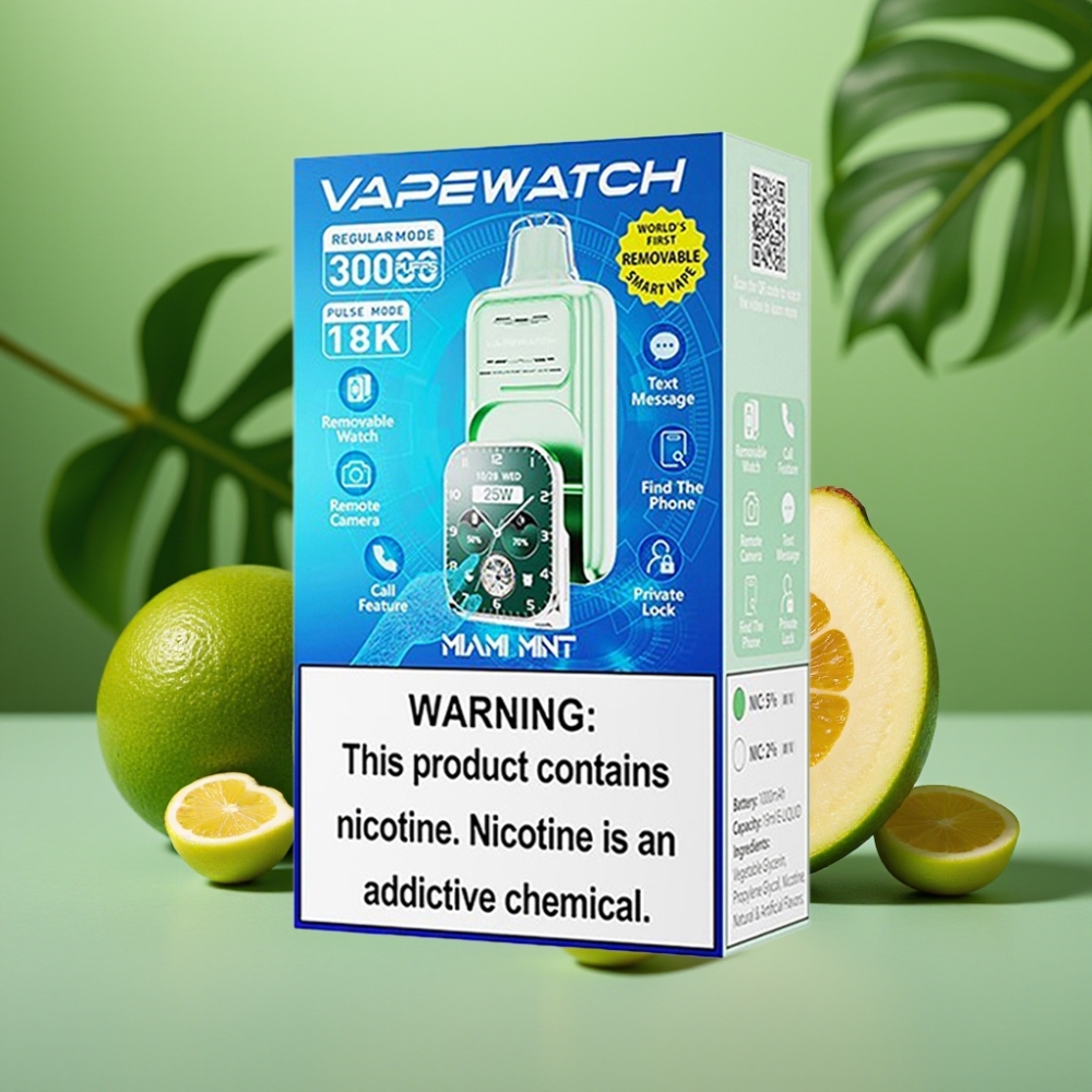 JNR VapeWatch 30000 Puffs Menta de Miami Tipo-C Carga Rápida