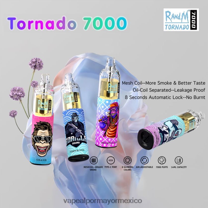 Vape Al Por Mayor Mexico desechable D4H84F1 RandM Tornado 7000 5%