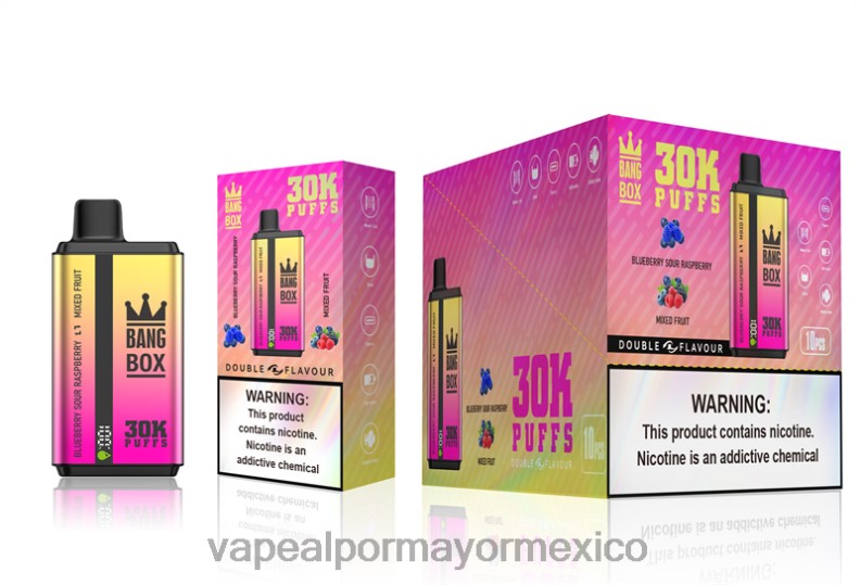 Jugo De Vapeo - Bang Box 30000 inhalaciones de dos sabores. arándanos, frambuesa ácida y frutas mixtas 8H0B066