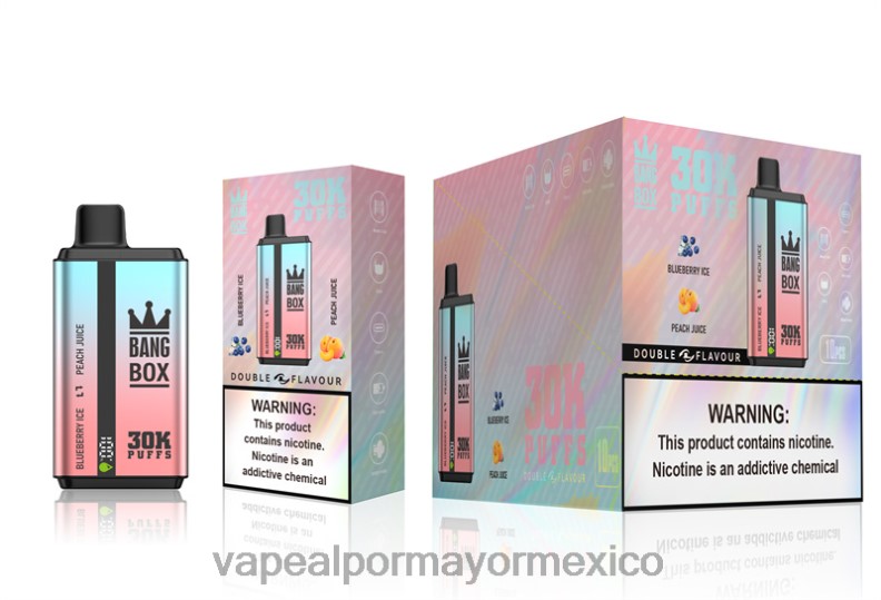Vaporizador Desechable Al Por Mayor - Bang Box 30000 inhalaciones de dos sabores. hielo de arándanos y jugo de durazno 8H0B063