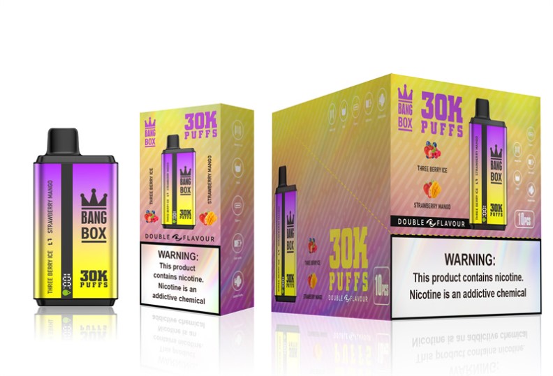Vaporizador Desechable Por Mayor - Bang Box 30000 inhalaciones de dos sabores. helado de tres bayas y mango de fresa 8H0B067